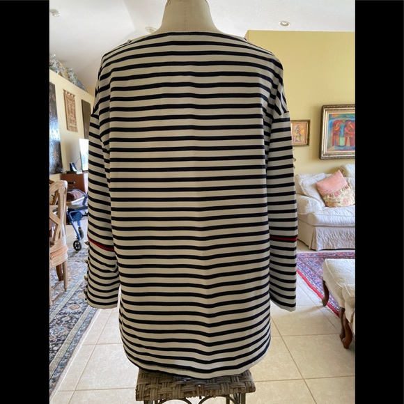 Zara Blue and White Stripped Top Easy Fit Sleeves - Picture 2 of 7